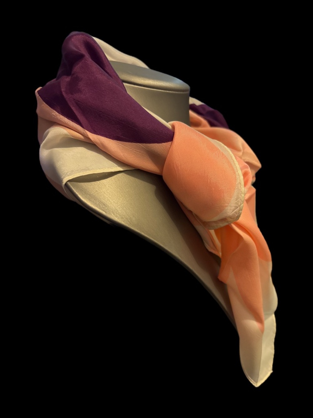Vintage Floral Silk Scarf in Purple, Peach & Cream